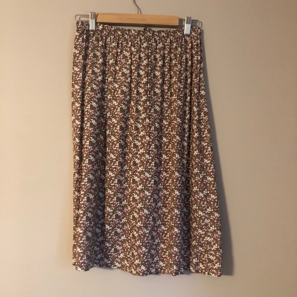 Brown Floral Flowy Midi Skirt Button Front Cottagecore Size Medium - Picture 1 of 4